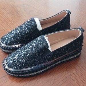 Black Glitter Slip-On Shoes